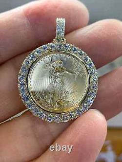 2Ct Round Real Moissanite Coin Medallion Pendant 14K Yellow Gold plated Silver