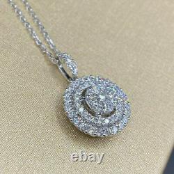 2Ct Round Real Moissanite Halo Pendant 14k White Gold Plated Silver Free Chain