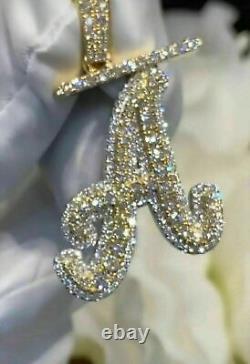2Ct Round Real Moissanite Initial Letter Pendant 14K Yellow Gold Plated Silver