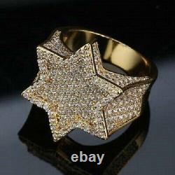 2Ct Round Real Moissanite Men's Star Pinky Ring in 14k Yellow Gold Plated Silver