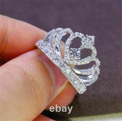 2Ct Round Real Moissanite Princess Crown Ring 14k White Gold Plated Silver
