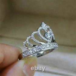 2Ct Round Real Moissanite Princess Crown Ring 14k White Gold Plated Silver