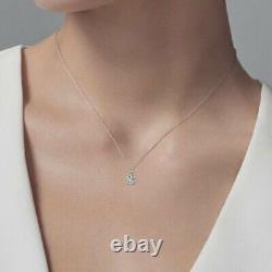 2Ct Round Real Moissanite Solitaire Pendant Chain 14K White Gold Silver Plated