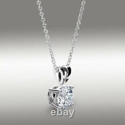 2Ct Round Real Moissanite Solitaire Pendant Chain 14K White Gold Silver Plated