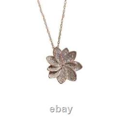 2Ct Round Real Moissanite Women's Flower Pendant 14K Rose Gold Plated Free Chain