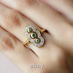 2Ct Round Simulated Green Emerald Vintage Wedding Ring 14K Yellow Gold Plated