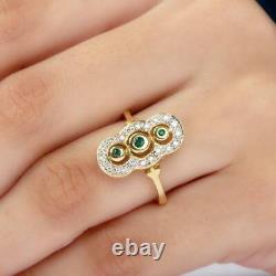 2Ct Round Simulated Green Emerald Vintage Wedding Ring 14K Yellow Gold Plated