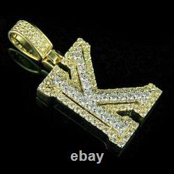 2Ct Round Simulated Moissanite Initial K Letter Pendant 14K Yellow Gold Plated