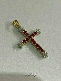 2Ct Simulated Diamond Royal Holy Cross Pendant 14K Yellow Gold Plated Silver