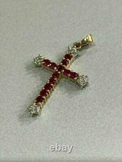 2Ct Simulated Diamond Royal Holy Cross Pendant 14K Yellow Gold Plated Silver