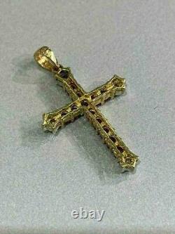 2Ct Simulated Diamond Royal Holy Cross Pendant 14K Yellow Gold Plated Silver