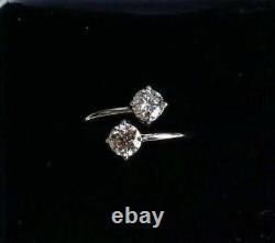 2ct Round Simulated Diamond 2 Stone ByPass Engagement Ring 14k White Gold Plated