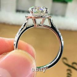 3.0 TCW Round Cut Simulate Diamond Halo Engagement Ring 14k White Gold Plated
