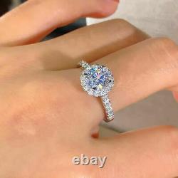 3.0 TCW Round Cut Simulate Diamond Halo Engagement Ring 14k White Gold Plated