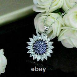 3.00 Ct Round Simulated Blue Sapphire Diamond Pendant Necklace White Gold Plated