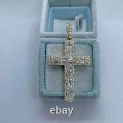 3.00Ct Baguette Cut Lab created Moissanite Cross Pendant 14K Yellow Gold Plated