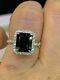 3.00ct Emerald Cut Black Diamond Simulated Engagement Ring 14k White Gold Plated