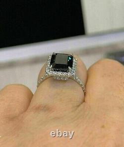 3.00Ct Emerald Cut Black Diamond Simulated Engagement Ring 14K White Gold Plated