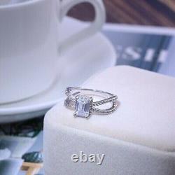 3.00Ct Emerald Cut Real Moissanite Solitaire Engagement Ring White Gold Plated