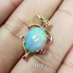 3.00Ct Oval Cut Natural Fire Opal Solitaire Pendant 14K Yellow Gold Plated