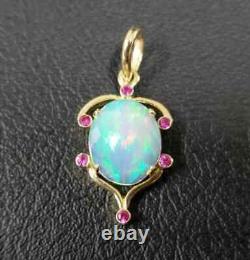 3.00Ct Oval Cut Natural Fire Opal Solitaire Pendant 14K Yellow Gold Plated