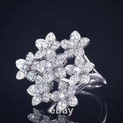 3.00Ct Round Real Moissanite Flower Engagement 14K White Gold Silver Plated