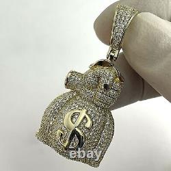 3.20CT Round Cut Moissanite Money Bag Charm Pendant In 14K Yellow Gold Plated