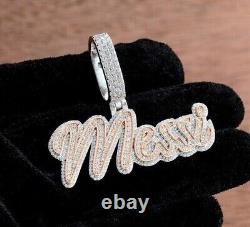3.20Ct Round Real Moissanite Men's Customize Name Pendant 14K White Gold Plated
