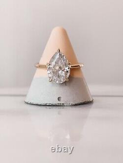 3.3 Ct Pear Shape Moissanite Solitaire Engagement Ring 14K Yellow Gold Over