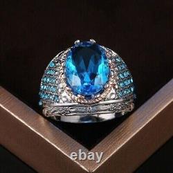 3.30Ct Oval Lab Created Topaz Solitaire Engagement Ring 14K White Gold Plated