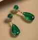 3.40ct Pear Cut Natural Emerald Drop/dangle Earrings 14k Yellow Gold Plated