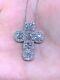 3.40ct Round Cut Real Moissanite Halo Cross Pendant 14k White Gold Silver Plated