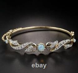 3.50 Ct Oval Cut Opal Lab Created Women's Bangle Bracelet 14K Yellow Gold Plated