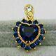 3.50ct Heart Cut Lab Created Blue Sapphire Halo Pendant 14k Yellow Gold Plated