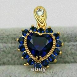 3.50Ct Heart Cut Lab Created Blue Sapphire Halo Pendant 14K Yellow Gold Plated