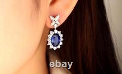 3.50Ct Oval Lab-Created Sapphire Drop & Dangle Earrings 14K White Gold Plated