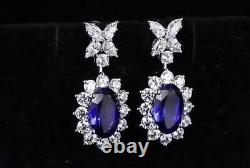 3.50Ct Oval Lab-Created Sapphire Drop & Dangle Earrings 14K White Gold Plated