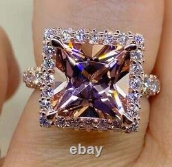 3.50Ct Princess Cut Genuine Morganite Halo Engagement Ring 14K Rose Gold Plated
