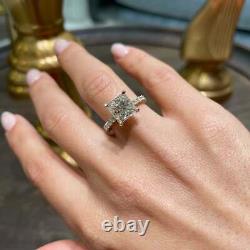 3.50Ct Princess Moissanite Unique Accented Engagement Ring 14K White Gold Plated