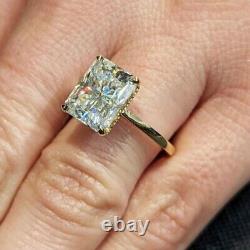 3.5CTW Radiant Cut Moissanite Hidden Halo Engagement Ring 14k Yellow Gold Plated