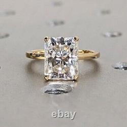 3.5CTW Radiant Cut Moissanite Hidden Halo Engagement Ring 14k Yellow Gold Plated