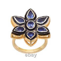 3.85 Ctw Tanzanite Floral 14K Gold Plated 925 Sterling Silver Vintage Ring