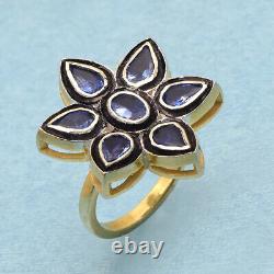 3.85 Ctw Tanzanite Floral 14K Gold Plated 925 Sterling Silver Vintage Ring