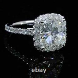 3 CT Cushion Cut Moissanite Halo Wedding Engagement Rings 14K White Gold Plated