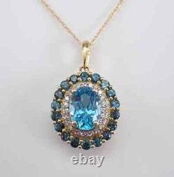 3 Ct Oval Cut Blue Topaz Lab-Created Charm Pendant 14K Yellow Gold Plated