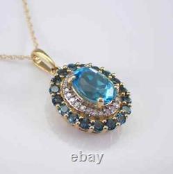 3 Ct Oval Cut Blue Topaz Lab-Created Charm Pendant 14K Yellow Gold Plated