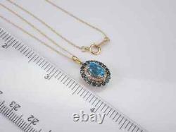 3 Ct Oval Cut Blue Topaz Lab-Created Charm Pendant 14K Yellow Gold Plated