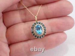 3 Ct Oval Cut Blue Topaz Lab-Created Charm Pendant 14K Yellow Gold Plated