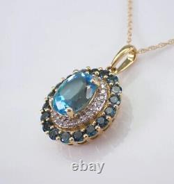 3 Ct Oval Cut Blue Topaz Lab-Created Charm Pendant 14K Yellow Gold Plated