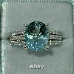 3 Ct Oval Cut Natural Aquamarine Solitaire Engagement Ring 14K White Gold Plated